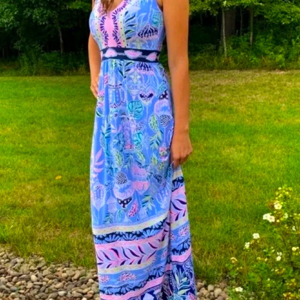 NWT NIP Lilly Pulitzer McKinley V Neck Maxi Peri Blue Lapis Lanterns